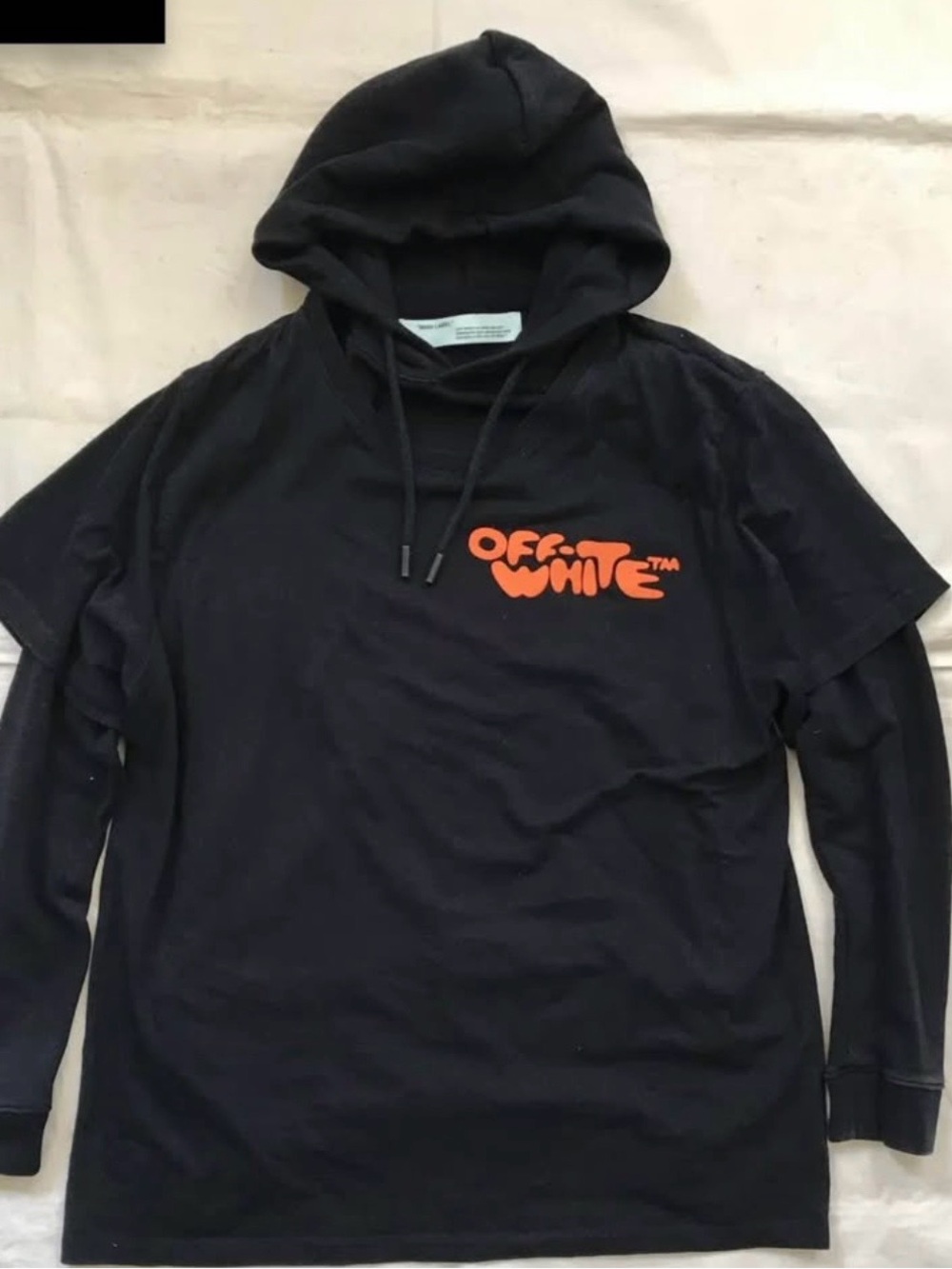 Off-White Black Layered Hoodie Tee with Orange Logo